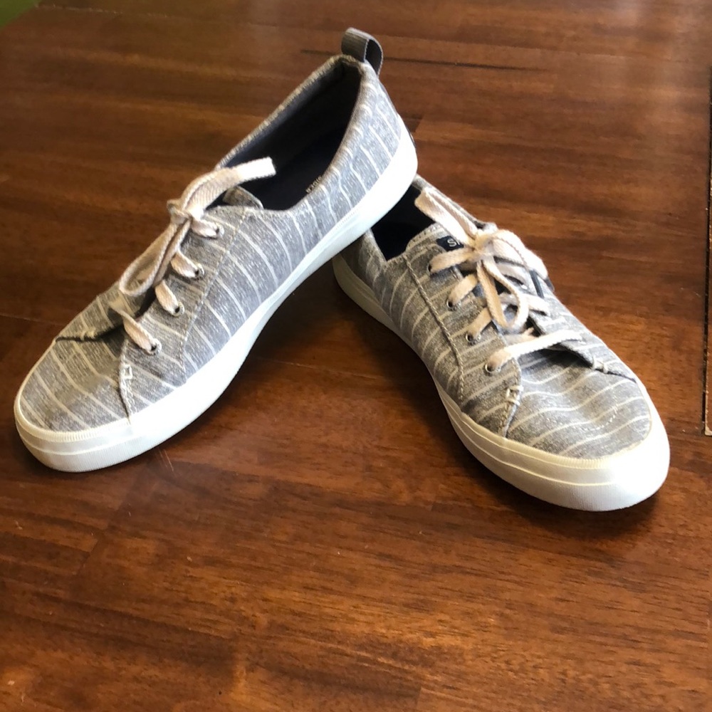 SPERRY gray striped shoes! EUC!